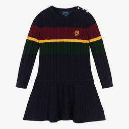 Ralph Lauren-Girls Navy Blue Cotton Cable-Knit Dress | Childrensalon Outlet