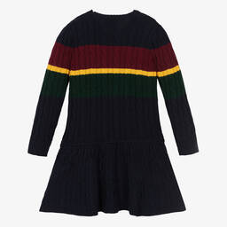 Ralph Lauren-Girls Navy Blue Cotton Cable-Knit Dress | Childrensalon Outlet