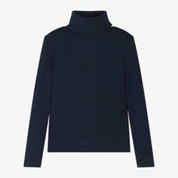 Ralph Lauren-Girls Navy Blue Roll Neck Shirt | Childrensalon Outlet
