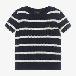 Ralph Lauren-Синий хлопковый джемпер в полоску для девочек | Childrensalon Outlet