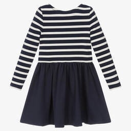 Polo رالف لورين-فستان فيسكوز جيرسي مقلم لون كحلي وأبيض | Childrensalon Outlet