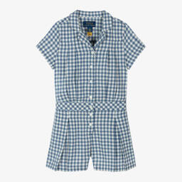 رالف لورين-بلاي سوت قطن جينجهام لون أزرق للبنات | Childrensalon Outlet
