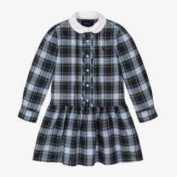 Ralph Lauren-Girls Navy Checkered Cotton Dress | Childrensalon Outlet