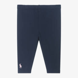 Ralph Lauren-Girls Navy Cotton Jersey Leggings | Childrensalon Outlet