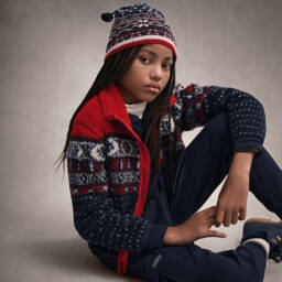 Ralph Lauren-Girls Navy Fair Isle Fleece Jacket | Childrensalon Outlet