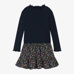 Ralph Lauren-Girls Navy Floral Cotton Dress | Childrensalon Outlet