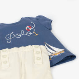 Ralph Lauren-طقم ليقنز قطن لون عاجي وأزرق للمولودات | Childrensalon Outlet
