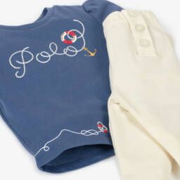Ralph Lauren-طقم ليقنز قطن لون عاجي وأزرق للمولودات | Childrensalon Outlet