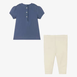 Ralph Lauren-طقم ليقنز قطن لون عاجي وأزرق للمولودات | Childrensalon Outlet