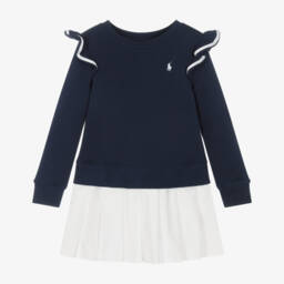 Ralph Lauren-Girls Navy & Ivory Jersey Dress | Childrensalon Outlet