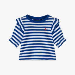 Ralph Lauren-Футболка с рюшами в полоску синяя для девочек | Childrensalon Outlet