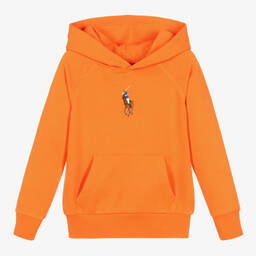 رالف لورين-توب هودي قطن جيرسي لون برتقالي للبنات | Childrensalon Outlet