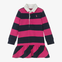 Ralph Lauren-Girls Pink and Navy Rugby Dress | Childrensalon Outlet