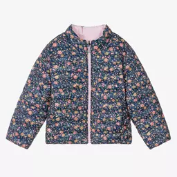 رالف لورين-جاكيت بوجهين وطبعة ورود لون كحلي وزهري للبنات | Childrensalon Outlet