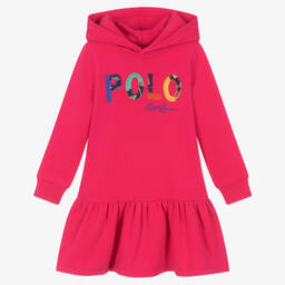 Ralph Lauren-Girls Pink Cotton Hooded Dress | Childrensalon Outlet