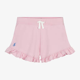 Ralph Lauren-Girls Pink Cotton Ruffle Shorts | Childrensalon Outlet