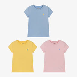 Ralph Lauren-Girls Pink Cotton T-Shirts (3 Pack) | Childrensalon Outlet