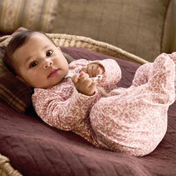 Ralph Lauren-Girls Pink Floral Cotton Babygrow Set | Childrensalon Outlet