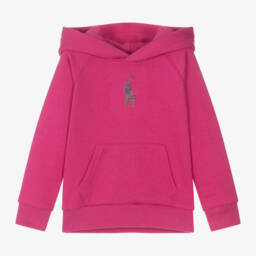 رالف لورين-هودي بنقشة حصان قطن لون زهري للبنات | Childrensalon Outlet