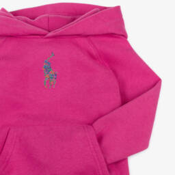 رالف لورين-هودي بنقشة حصان قطن لون زهري للبنات | Childrensalon Outlet