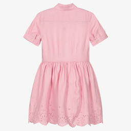 Ralph Lauren-فستان كتان برودوري تينز بناتي لون زهري | Childrensalon Outlet