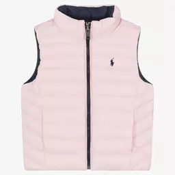 Ralph Lauren-Girls Pink & Navy Blue Reversible Gilet | Childrensalon Outlet