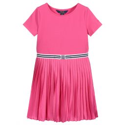 Polo Ralph Lauren-فستان قطن و جيرسي لون زهري، أبيض و كحلي | Childrensalon Outlet