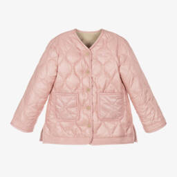 Ralph Lauren-Girls Pink Quilted Reversible Fleece Jacket | Childrensalon Outlet