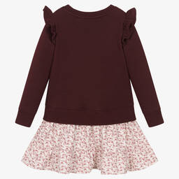 رالف لورين-فستان بنمط سويتشيرت بطبعة ورود قطن لون أحمر | Childrensalon Outlet