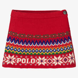 Polo Ralph Lauren-Girls Red Knit Festive Skirt | Childrensalon Outlet