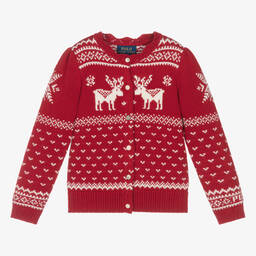 Ralph Lauren-كارديغان قطن وصوف محبوك لون أحمر للبنات | Childrensalon Outlet