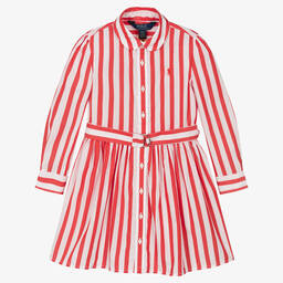 Поло Ralph Lauren-Платье из хлопкового поплина в красную полоску | Childrensalon Outlet