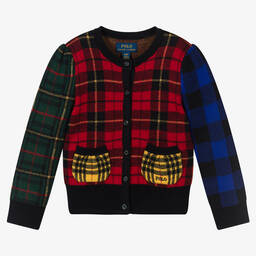 Polo رالف لورين-كارديغان صوف محبوك تارتان لون أحمر للبنات | Childrensalon Outlet