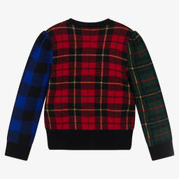 Polo رالف لورين-كارديغان صوف محبوك تارتان لون أحمر للبنات | Childrensalon Outlet
