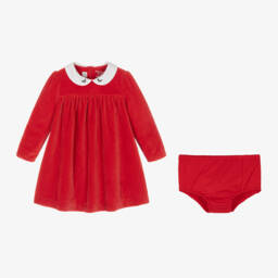 Ralph Lauren-فستان قطيفة لون أحمر للمولودات | Childrensalon Outlet