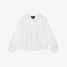 Ralph Lauren-Girls Ruffled Collar Linen Blouse | Childrensalon Outlet