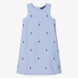 Ralph Lauren-Girls Sky Cotton Dress with Pony Embroidery | Childrensalon Outlet