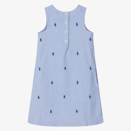 Ralph Lauren-Girls Sky Cotton Dress with Pony Embroidery | Childrensalon Outlet