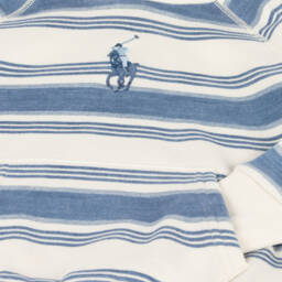 رالف لورين-توب هودي مزيج قطن مقلم لون أزرق وأبيض للبنات | Childrensalon Outlet