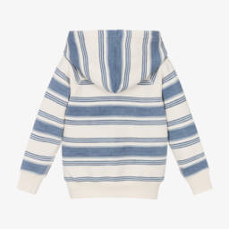 رالف لورين-توب هودي مزيج قطن مقلم لون أزرق وأبيض للبنات | Childrensalon Outlet