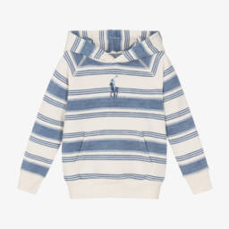 رالف لورين-توب هودي مزيج قطن مقلم لون أزرق وأبيض للبنات | Childrensalon Outlet