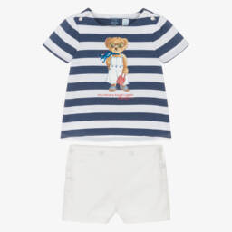 Ralph Lauren-Комплект из полосатого хлопка синий для девочек | Childrensalon Outlet