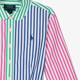 Ralph Lauren-فستان قميص قطن بوبلين مقلّم لون زهري | Childrensalon Outlet