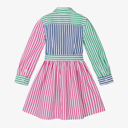 Ralph Lauren-فستان قميص قطن بوبلين مقلّم لون زهري | Childrensalon Outlet