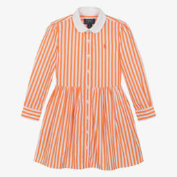 Ralph Lauren-Платье из поплина в полоску мандарин для девочек | Childrensalon Outlet