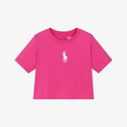 Ralph Lauren-Ярко-розовая хлопковая футболка для девочек | Childrensalon Outlet
