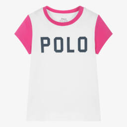 Ralph Lauren-Girls Vibrant Pink & White Tee | Childrensalon Outlet