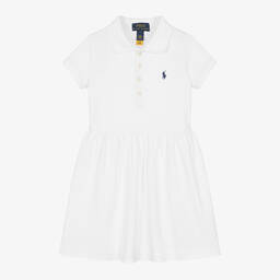 Ralph Lauren-Girls White Cotton Polo Dress | Childrensalon Outlet