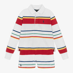 Ralph Lauren-طقم شورت قطن لون أبيض للبنات | Childrensalon Outlet