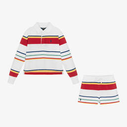 Ralph Lauren-طقم شورت قطن لون أبيض للبنات | Childrensalon Outlet